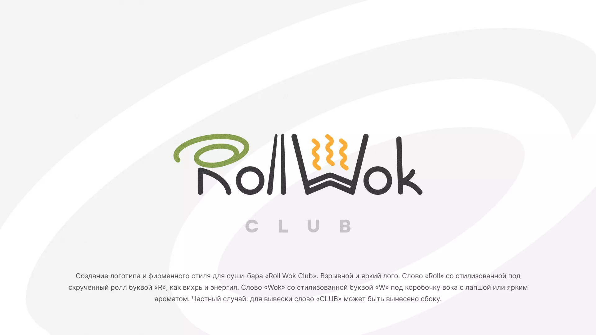 Разработка логотипа и фирменного стиля суши-бара «Roll Wok Club» в Слободском